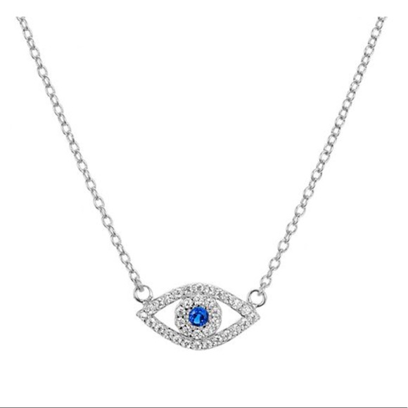 Aqua Jewelry - Evil Eye Pendant Necklace Sterling Silver 15”